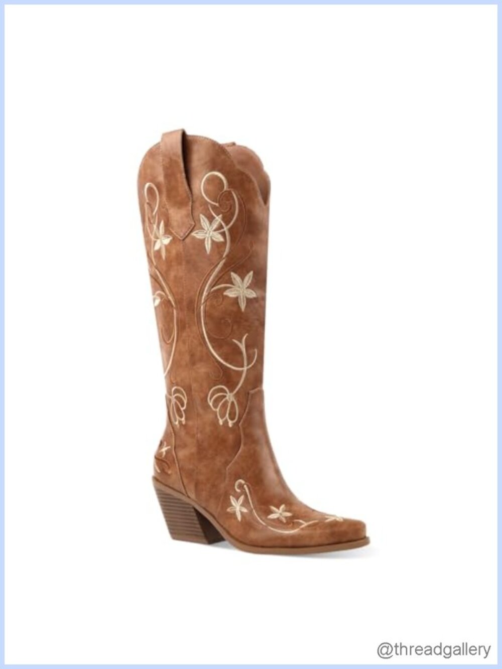 Women's Mid Calf Western Cowboy Boots Faux Leather Block Heel